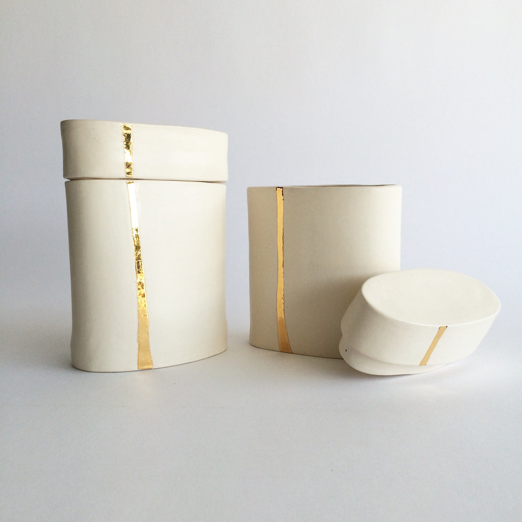Gold Stripe Ceramic Jar