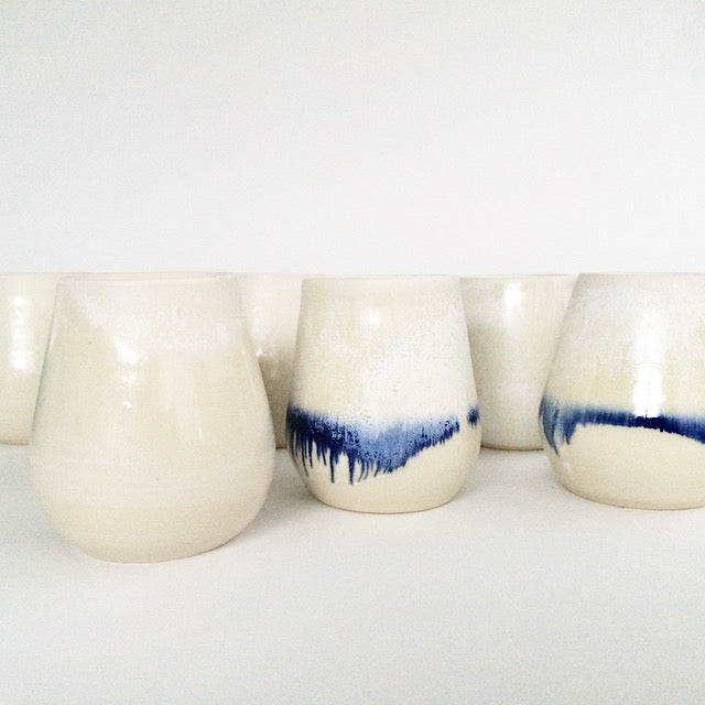 Indigo Stripe Ceramic Wine Glass