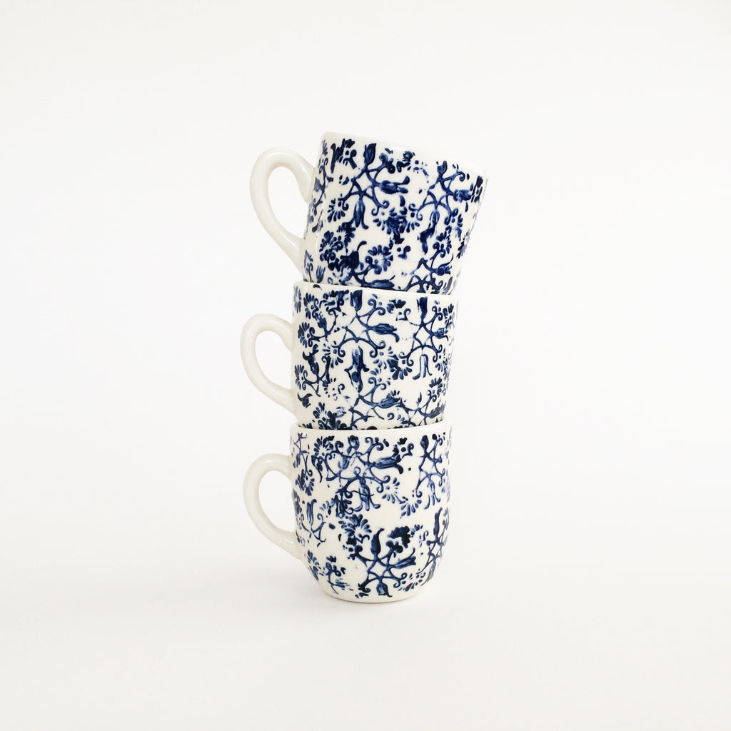 Blue + White Stoneware Cafe Cup