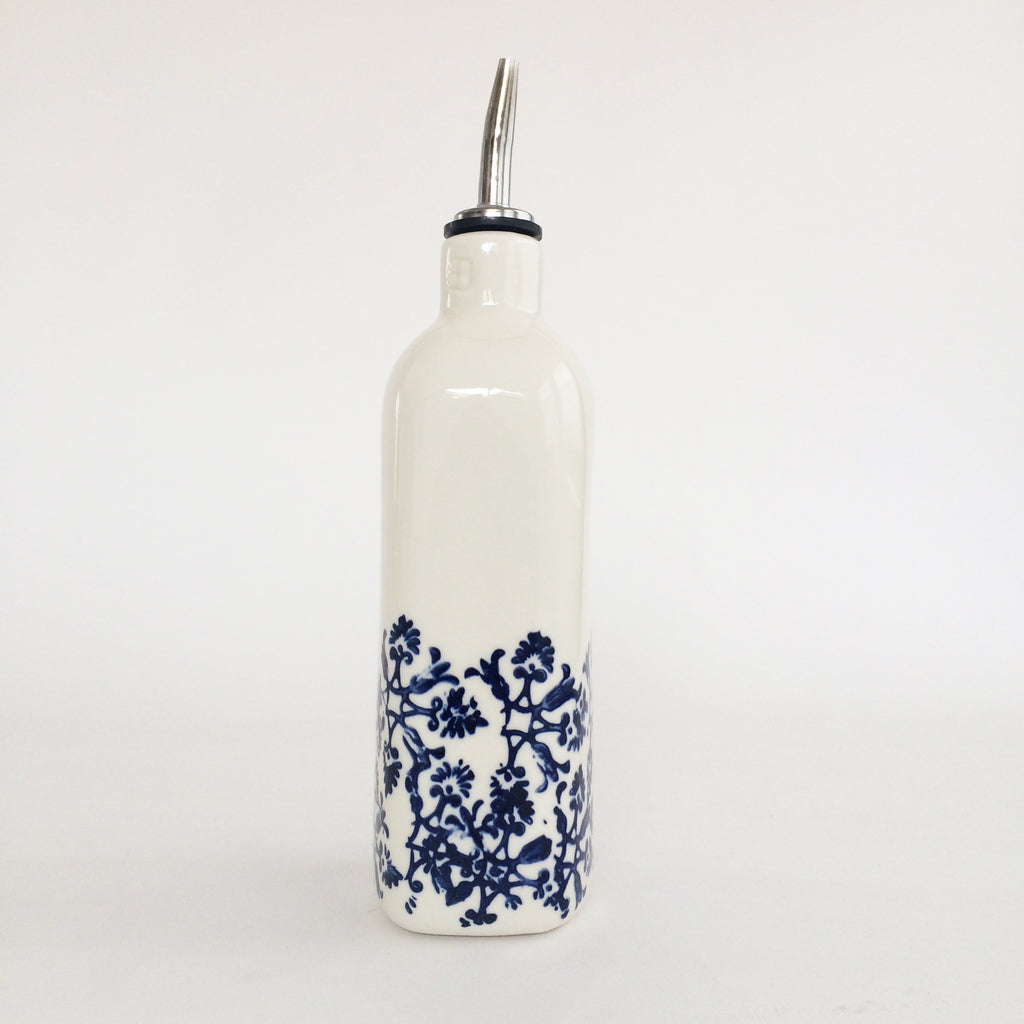 Blue + White Stoneware Olive Oil Bottle