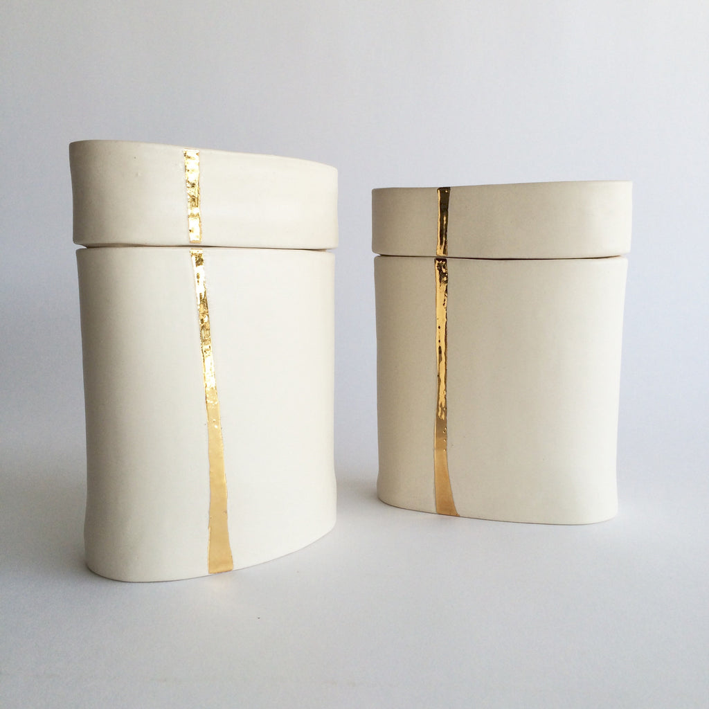 Gold Stripe Ceramic Jar