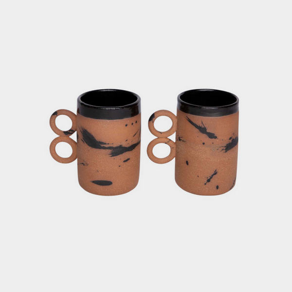 Terracotta + Black Splatter Ceramic Double Handle Mug