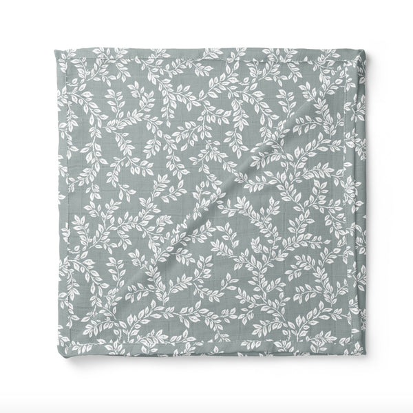 Muslin Baby Swaddle Blue Leaf